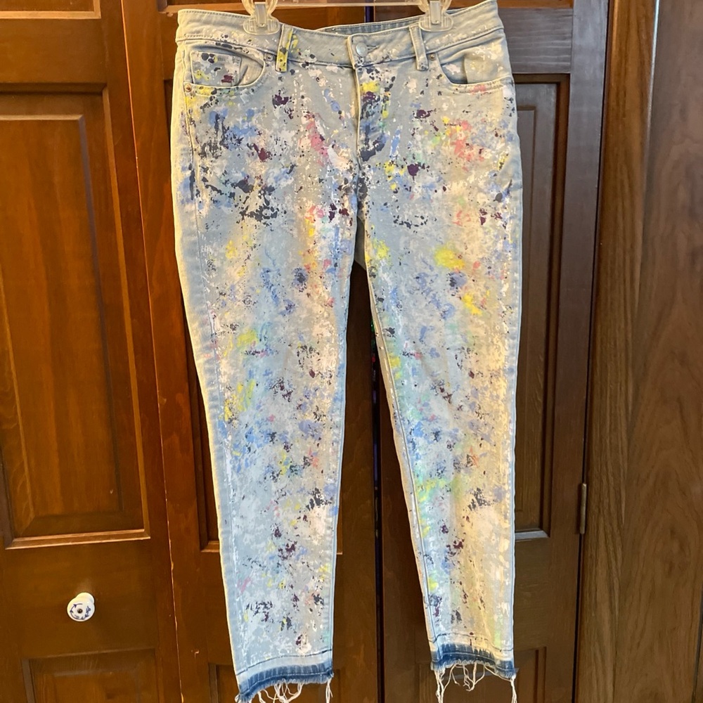 Soho New York & Co. JEANS Women's Size 4 Boyfriend Unique Paint Splatter Denim
